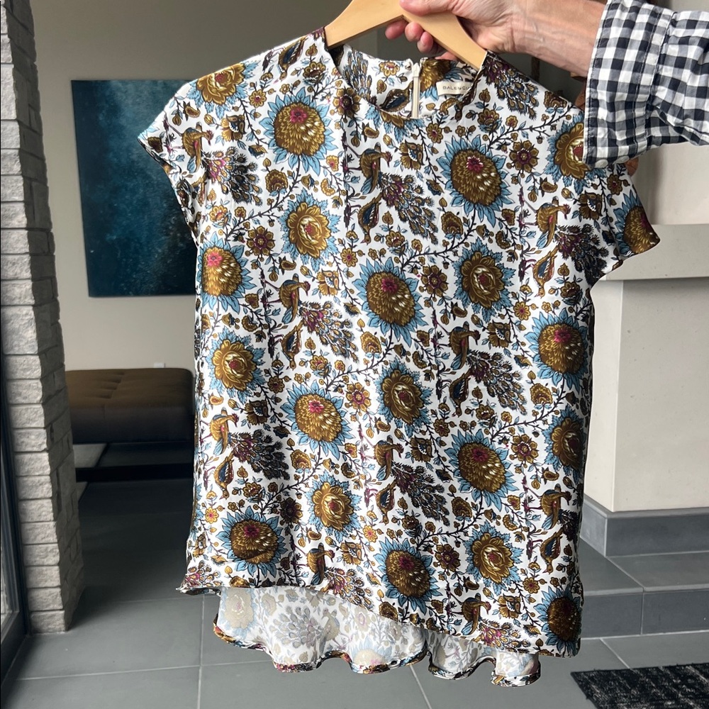 Balenciaga Multicolor Floral Blouse - White and Brown